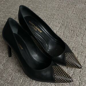 Saint Laurent Black Gold Studded Heels